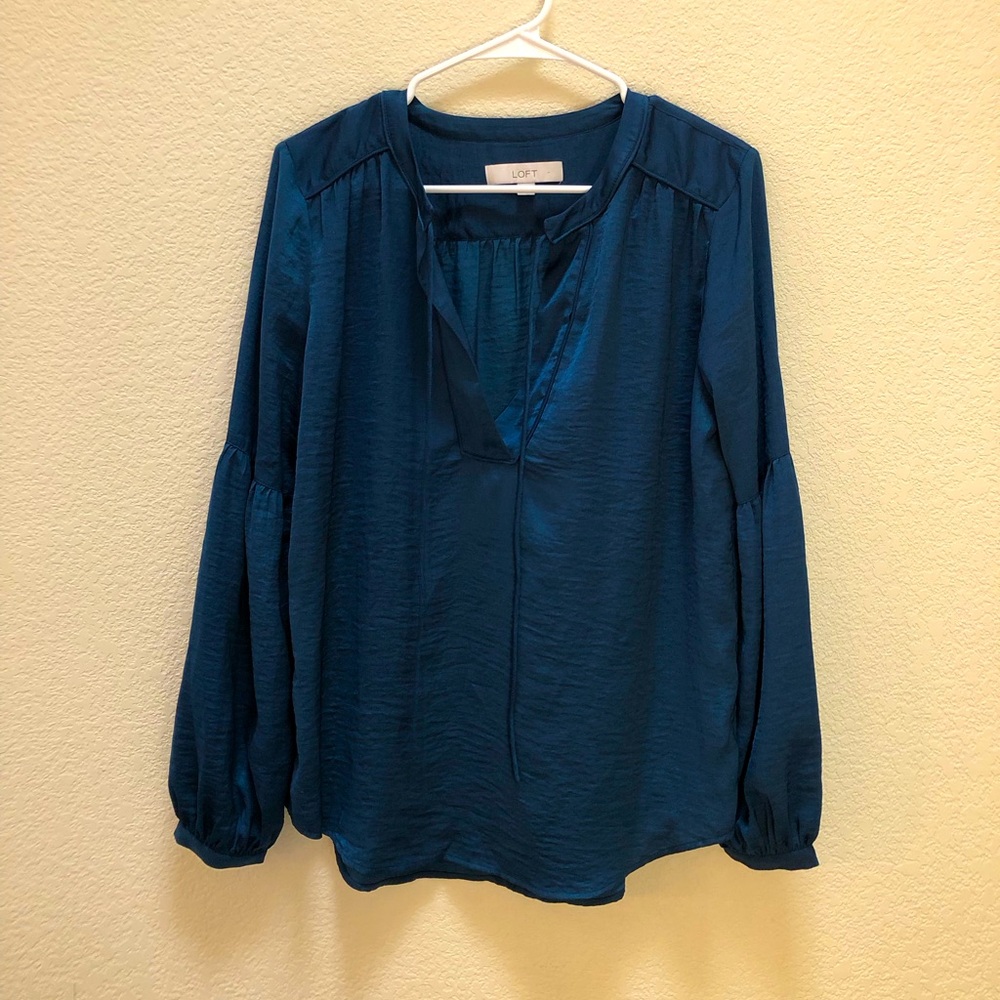 Loft teal satin poet blouse